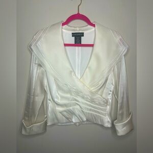 Vintage Cachet 90’s Silky Satin Pearlescent 3/4 Sleeve White Blouse Top Size M 8